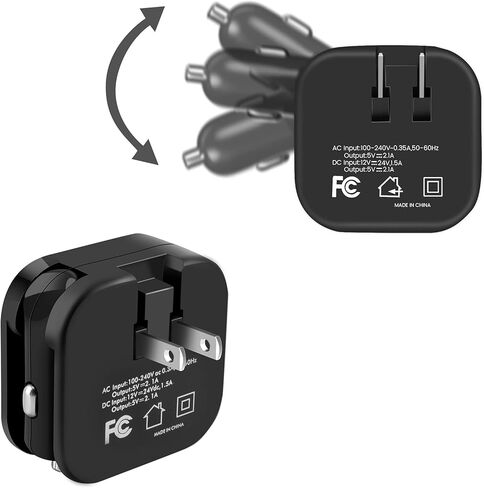 مجموعة شاحن سيارة USB حائطي، 2.1 أمبير 2 في 1 بمنفذ مزدوج USB لشاحن السفر للسيارة، قابس قابل للطي متوافق مع iPhone 13 12 11 Pro Max XS 8 7 6 Plus iPad Samsung Galaxy S21 S20 S10 S9 HTC LG Pixel Kindle in Kuwait