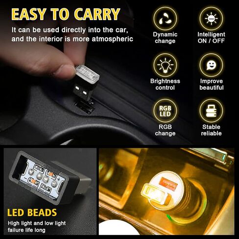 Ouzorp 2 قطعة مصباح LED USB صغير، إضاءة داخلية للسيارة LED DC 5V ذكي USB LED لإضاءة لوحة مفاتيح الكمبيوتر المحمول لتزيين المنزل والمكتب، مصباح ليلي، أحمر in Kuwait