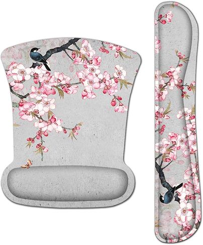 Ergonomic Memory Foam Keyboard Mouse Pad Set with Wrist Rest Support,Non-Slip Hand Wrist Cushion for Laptop/Notebook/Desktop/Computer/Gaming/Office,Easy Typing& Pain Relief (Flowers & Bowknot) in Saudi Arabia