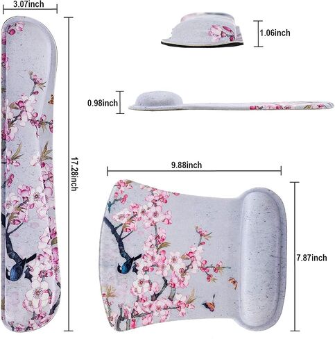 Ergonomic Memory Foam Keyboard Mouse Pad Set with Wrist Rest Support,Non-Slip Hand Wrist Cushion for Laptop/Notebook/Desktop/Computer/Gaming/Office,Easy Typing& Pain Relief (Flowers & Bowknot) in Saudi Arabia