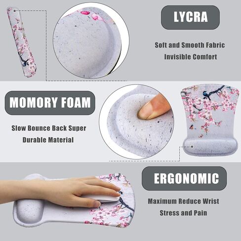 Ergonomic Memory Foam Keyboard Mouse Pad Set with Wrist Rest Support,Non-Slip Hand Wrist Cushion for Laptop/Notebook/Desktop/Computer/Gaming/Office,Easy Typing& Pain Relief (Flowers & Bowknot) in Saudi Arabia