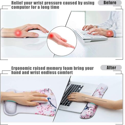 Ergonomic Memory Foam Keyboard Mouse Pad Set with Wrist Rest Support,Non-Slip Hand Wrist Cushion for Laptop/Notebook/Desktop/Computer/Gaming/Office,Easy Typing& Pain Relief (Flowers & Bowknot) in Saudi Arabia