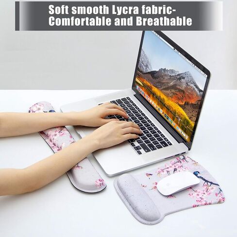 Ergonomic Memory Foam Keyboard Mouse Pad Set with Wrist Rest Support,Non-Slip Hand Wrist Cushion for Laptop/Notebook/Desktop/Computer/Gaming/Office,Easy Typing& Pain Relief (Flowers & Bowknot) in Saudi Arabia