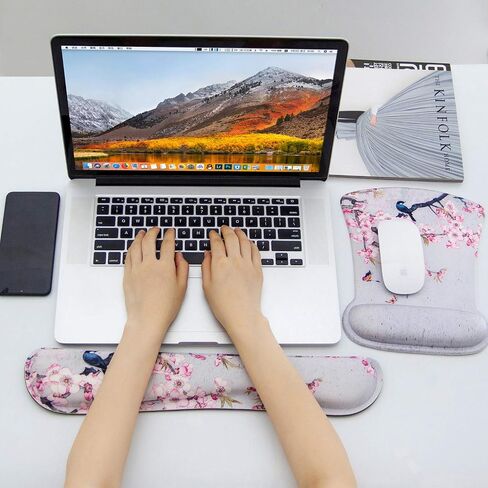 Ergonomic Memory Foam Keyboard Mouse Pad Set with Wrist Rest Support,Non-Slip Hand Wrist Cushion for Laptop/Notebook/Desktop/Computer/Gaming/Office,Easy Typing& Pain Relief (Flowers & Bowknot) in Saudi Arabia