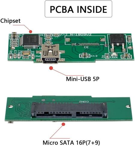 1.8" Micro SATA 16pin SSD to 2.5" SATA 22pin 7+15 Hard Disk case Enclosure White 7mm Height in Saudi Arabia
