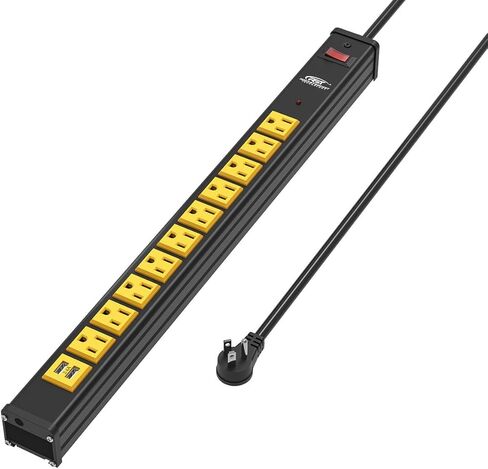 CRST 10-Outlet شديد التحمل لقطاع الطاقة مع سلك تمديد USB (3.4A) بطول 6 أقدام مع أقواس تثبيت قاطع دائرة 15A 1500 جول in Kuwait