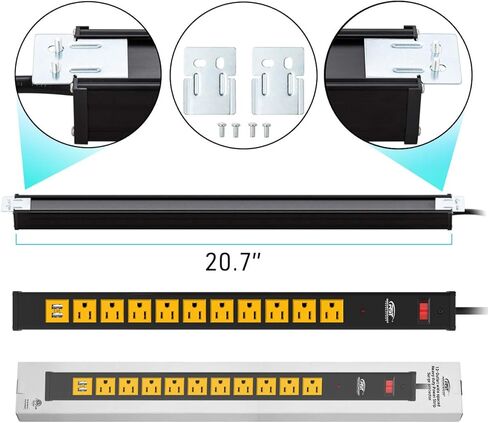 CRST 10-Outlet شديد التحمل لقطاع الطاقة مع سلك تمديد USB (3.4A) بطول 6 أقدام مع أقواس تثبيت قاطع دائرة 15A 1500 جول in Kuwait