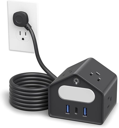 سلك تمديد طويل بطول 10 أقدام مع منفذ USB C، وواقي التيار المسطح لشريط الطاقة مع 4 منافذ متباعدة على نطاق واسع وإضاءة ليلية، ومحطة شحن سطح المكتب مع حماية من التحميل الزائد للسفر في المنزل والمكتب in Kuwait