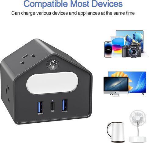 سلك تمديد طويل بطول 10 أقدام مع منفذ USB C، وواقي التيار المسطح لشريط الطاقة مع 4 منافذ متباعدة على نطاق واسع وإضاءة ليلية، ومحطة شحن سطح المكتب مع حماية من التحميل الزائد للسفر في المنزل والمكتب in Kuwait
