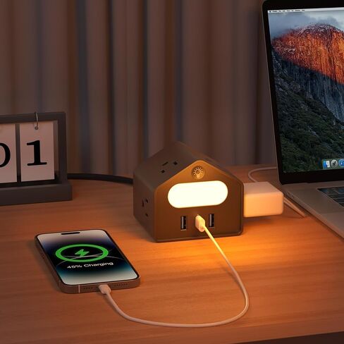 سلك تمديد طويل بطول 10 أقدام مع منفذ USB C، وواقي التيار المسطح لشريط الطاقة مع 4 منافذ متباعدة على نطاق واسع وإضاءة ليلية، ومحطة شحن سطح المكتب مع حماية من التحميل الزائد للسفر في المنزل والمكتب in Kuwait