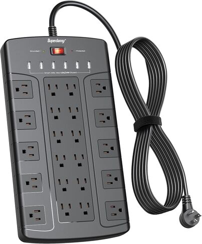 واقي التيار الكهربائي لقطاع الطاقة، شريط طاقة SUPERDANNY مع 22 منفذًا و6 منافذ USB، قابس مسطح لسلك تمديد بطول 6.5 قدم، 1875 وات/15 أمبير، 1050 جول، لجهاز iPhone iPad PC PC Home Office Dorm، أبيض in Kuwait