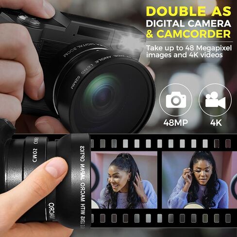 كاميرا رقمية بدقة 4K مع 8 مجموعات من فلاتر الألوان، وكاميرات بدقة 48 ميجابكسل للتصوير الفوتوغرافي لكاميرا تسجيل الفيديو لكاميرا التركيز التلقائي على YouTube وكاميرا التوجيه والتقاط مع شاشة قلاب وزاوية واسعة وعدسة ماكرو وبطاريات in Kuwait