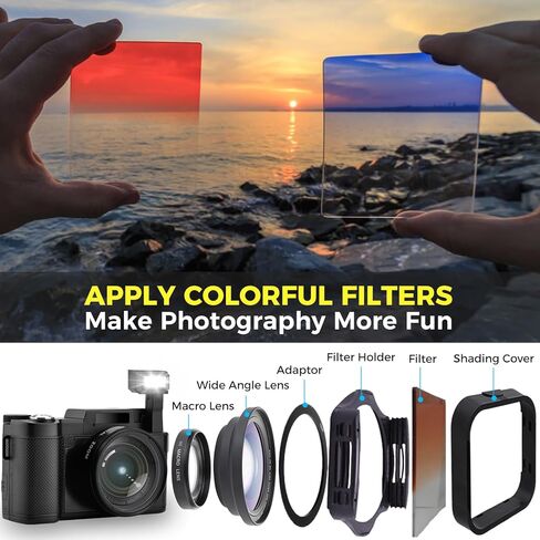 كاميرا رقمية بدقة 4K مع 8 مجموعات من فلاتر الألوان، وكاميرات بدقة 48 ميجابكسل للتصوير الفوتوغرافي لكاميرا تسجيل الفيديو لكاميرا التركيز التلقائي على YouTube وكاميرا التوجيه والتقاط مع شاشة قلاب وزاوية واسعة وعدسة ماكرو وبطاريات in Kuwait