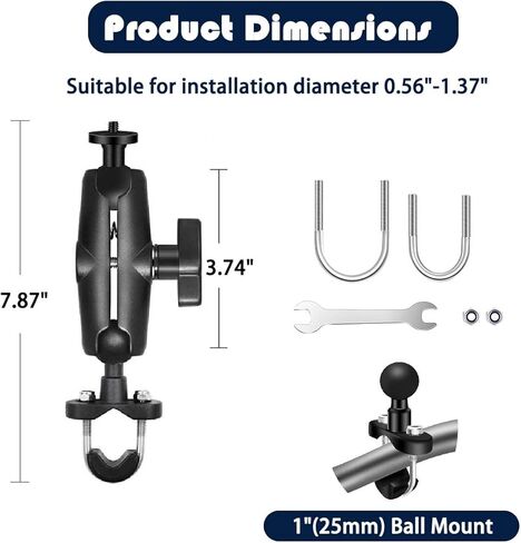 حامل كاميرا Usmallbee للدراجات النارية لـ Gopro، حامل كروي 1 بوصة/25 مم متوافق مع ذاكرة الوصول العشوائي مقاس B، لـ GoPro Hero11/10/9/8...4، Insta360 ONE X3، X2، X، RS، R in Kuwait