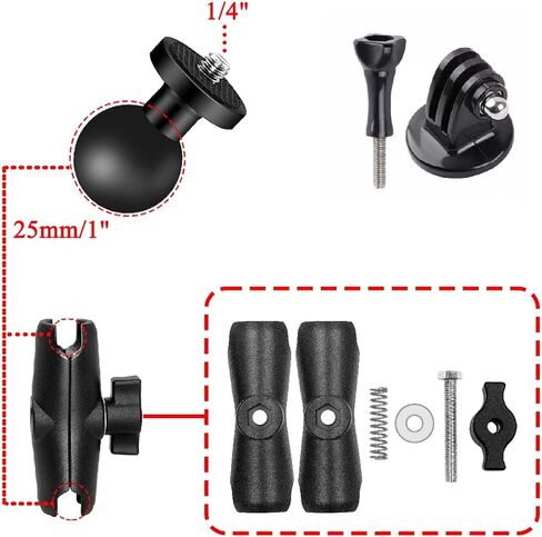 حامل كاميرا Usmallbee للدراجات النارية لـ Gopro، حامل كروي 1 بوصة/25 مم متوافق مع ذاكرة الوصول العشوائي مقاس B، لـ GoPro Hero11/10/9/8...4، Insta360 ONE X3، X2، X، RS، R in Kuwait