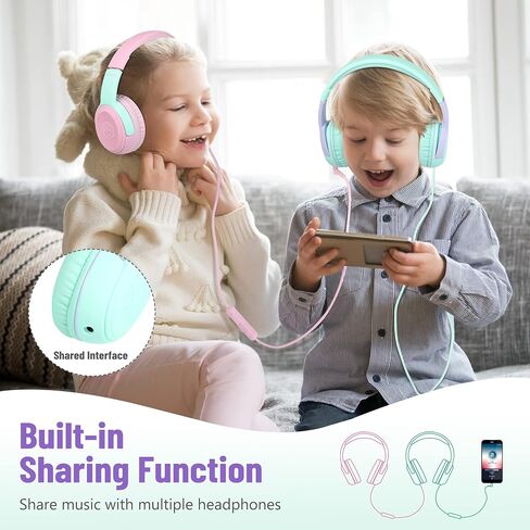 rockpapa 3.5mm Kids Headphones Wired with Mic & Share Port, 85/94dB Limited | Student Childs Boys Girls Corded Head phones Foldable for Chromebooks Laptop Phones MP3 Green/Yellow in Kuwait