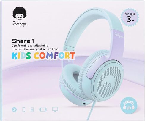 rockpapa 3.5mm Kids Headphones Wired with Mic & Share Port, 85/94dB Limited | Student Childs Boys Girls Corded Head phones Foldable for Chromebooks Laptop Phones MP3 Green/Yellow in Kuwait