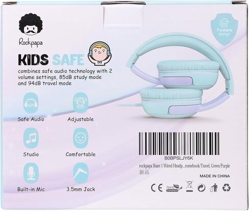 rockpapa 3.5mm Kids Headphones Wired with Mic & Share Port, 85/94dB Limited | Student Childs Boys Girls Corded Head phones Foldable for Chromebooks Laptop Phones MP3 Green/Yellow in Kuwait