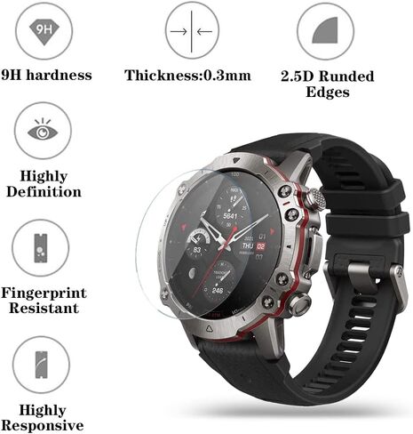 XIN HUA Watch Screen Protector (3+1Pack) Compatible for Amazfit Falcon,Tempered Glass Film Anti-Scratch High Definition Full Coverage and Soft TPU Protective Case, transparent (AF001) in Kuwait