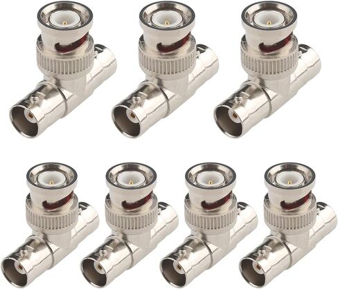 BNC Splitter Adapter 7 Pcs Bnc Male to 2 Female Coax Connector BNC 3 Way Triple Tee T Type Plug Adapter for Coaxial Cable CCTV Survelliance Camera in Kuwait