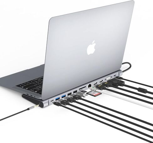 محطة إرساء USB C من OBERSTER، شاشة مزدوجة، 13 في 1 كمبيوتر محمول ثلاثي العرض مع 2 HDMI، VGA، 100 واط PD، منفذ، 4 منافذ A، جيجابلت إيثرنت، صوت، SD/TF متوافق مع Windows وMacBook Pro in Saudi Arabia