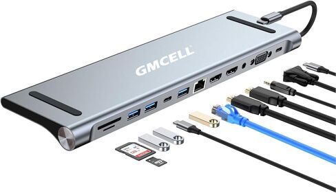 قاعدة شحن USB C: شاشة مزدوجة 4K HDMI VGA 12 منفذ ثاندربولت عالمي - لأجهزة ماك بوك ثينك باد سيرفيس لاب توب in Kuwait