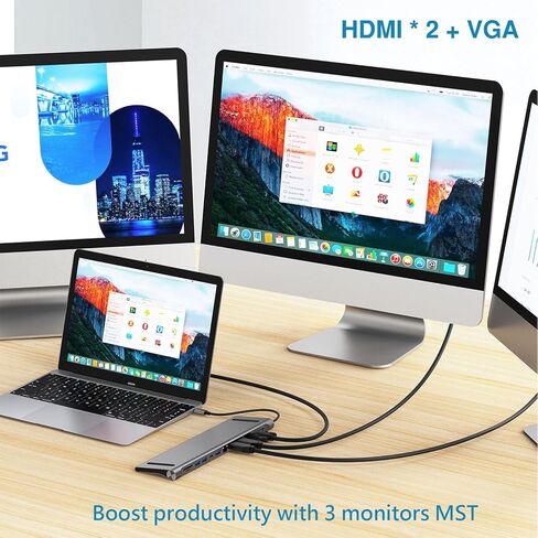 قاعدة شحن USB C: شاشة مزدوجة 4K HDMI VGA 12 منفذ ثاندربولت عالمي - لأجهزة ماك بوك ثينك باد سيرفيس لاب توب in Kuwait