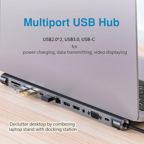 قاعدة شحن USB C: شاشة مزدوجة 4K HDMI VGA 12 منفذ ثاندربولت عالمي - لأجهزة ماك بوك ثينك باد سيرفيس لاب توب in Kuwait