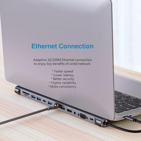 قاعدة شحن USB C: شاشة مزدوجة 4K HDMI VGA 12 منفذ ثاندربولت عالمي - لأجهزة ماك بوك ثينك باد سيرفيس لاب توب in Kuwait