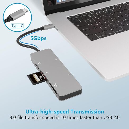 قارئ بطاقات SD USB C 3.0، USB C 5Gps، قارئ بطاقات ذاكرة عالي السرعة مع TF/SD/MS/M2/XD/CF 5 في 1، قارئ بطاقات CF محمول من الالومنيوم لنظام ويندوز اكس بي/فيستا/ماك او اس/لينكس، التوصيل والتشغيل in Kuwait