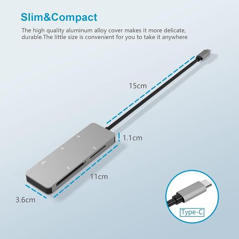 قارئ بطاقات SD USB C 3.0، USB C 5Gps، قارئ بطاقات ذاكرة عالي السرعة مع TF/SD/MS/M2/XD/CF 5 في 1، قارئ بطاقات CF محمول من الالومنيوم لنظام ويندوز اكس بي/فيستا/ماك او اس/لينكس، التوصيل والتشغيل in Kuwait