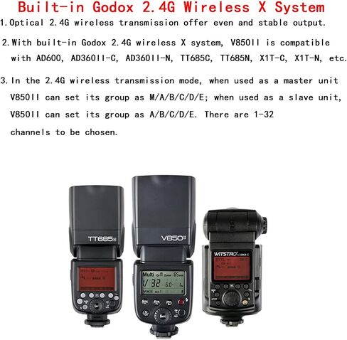 فلاش كاميرا Godox V850II لكاميرا Canon Sony Nikon Pentax Fuji Olympus Panasonic، 650 ومضة كاملة الطاقة، بطارية ليثيوم أيون 11.1 فولت/2000 مللي أمبير في الساعة، وقت إعادة التدوير 1.5 ثانية + 12 مرشح لون + صندوق ناعم + موزع + عاكس للضوء in Saudi Arabia