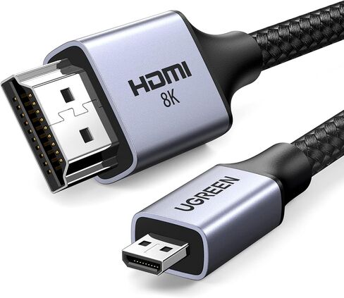كابل UGREEN 8K Micro HDMI إلى HDMI بطول 3.3أقدام، 2.1 هيكل من الألومنيوم مضفر بسرعة 48 جيجابت في الثانية فائقة السرعة 8K@60 هرتز، 4K@120 هرتز يدعم HDR eARC Dolby متوافق مع GoPro Raspberry Pi 4 Sony Camera Nikon in Kuwait