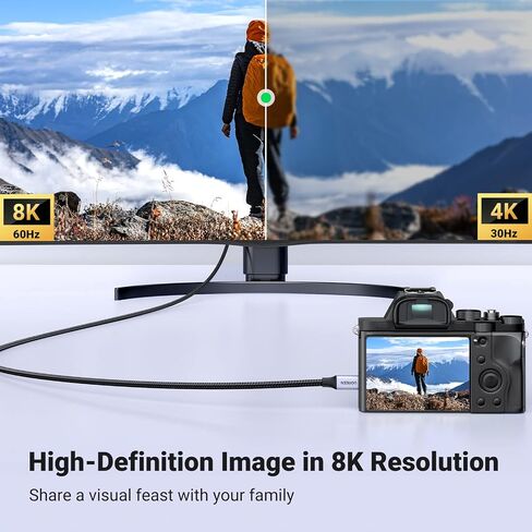 كابل UGREEN 8K Micro HDMI إلى HDMI بطول 3.3أقدام، 2.1 هيكل من الألومنيوم مضفر بسرعة 48 جيجابت في الثانية فائقة السرعة 8K@60 هرتز، 4K@120 هرتز يدعم HDR eARC Dolby متوافق مع GoPro Raspberry Pi 4 Sony Camera Nikon in Kuwait