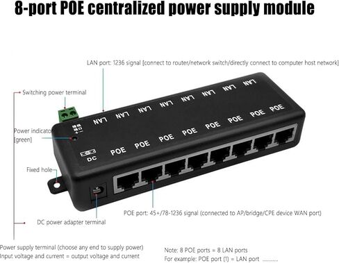 8 Port PoE Injector Adapter DC12V-48V 8 Interfaces Passive POE Adapter Power Over Ethernet POE Power Supply Module Injector for IEEE802.3af/at Standard POE Powered in Saudi Arabia