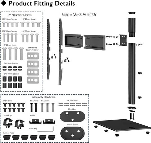 BONTEC Universal TV Stand Base, Table Top TV Stand for 32-65 inch LCD LED OLED TVs, 6 Levels Height Adjustable TV Mount Stand, Tempered Glass Base Holds up to 99lbs, Max.VESA 600x400mm in Kuwait