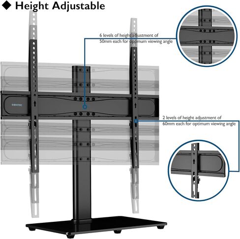 BONTEC Universal TV Stand Base, Table Top TV Stand for 32-65 inch LCD LED OLED TVs, 6 Levels Height Adjustable TV Mount Stand, Tempered Glass Base Holds up to 99lbs, Max.VESA 600x400mm in Kuwait