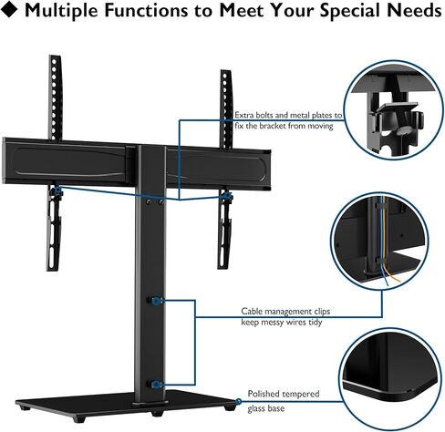 BONTEC Universal TV Stand Base, Table Top TV Stand for 32-65 inch LCD LED OLED TVs, 6 Levels Height Adjustable TV Mount Stand, Tempered Glass Base Holds up to 99lbs, Max.VESA 600x400mm in Kuwait