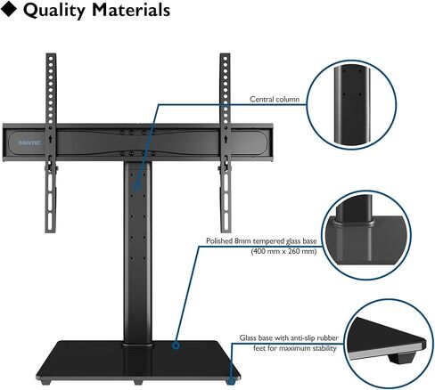 BONTEC Universal TV Stand Base, Table Top TV Stand for 32-65 inch LCD LED OLED TVs, 6 Levels Height Adjustable TV Mount Stand, Tempered Glass Base Holds up to 99lbs, Max.VESA 600x400mm in Kuwait