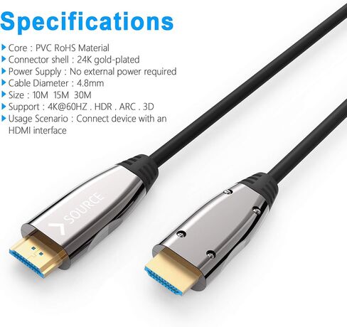 8K Fiber HDMI Cable 50ft, DELONG HDMI 2.1 Fiber Optic Cable Support 8K@60Hz, 4K@120Hz, 48Gbps, eARC Compatible with PS5, Xbox,RTX 3080 3090, Roku,8K TV DHDMI8K50FT Black in Saudi Arabia