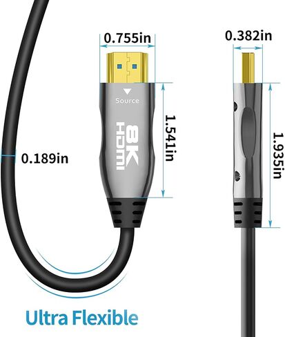 DELONG 8K Fiber HDMI Cable 50ft, HDMI 2.1 Fiber Optic Cable Support 8K@60Hz, 4K@120Hz, 48Gbps, eARC Compatible with PS5, Xbox,RTX 3080 3090, Roku,8K TV in Kuwait