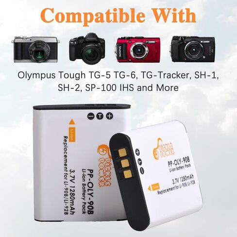 Pickle Power 2 حزمة بطارية LI-92B LI-90B وشاحن مزدوج LED متوافق مع Olympus Tough TG-5 TG-6 TG-4 TG-3 TG-2 TG-1 TG-Tracker SH-50 iHS SH-60 XZ-2 iHS SH-1 SH-2 SP-100 (ليس لـ SP-700) in Kuwait
