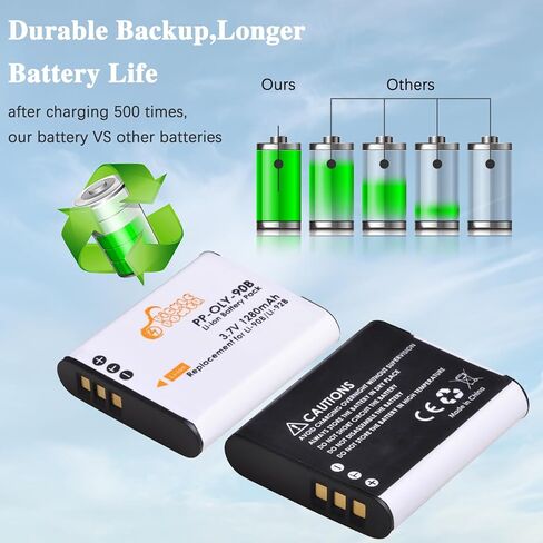 Pickle Power 2 حزمة بطارية LI-92B LI-90B وشاحن مزدوج LED متوافق مع Olympus Tough TG-5 TG-6 TG-4 TG-3 TG-2 TG-1 TG-Tracker SH-50 iHS SH-60 XZ-2 iHS SH-1 SH-2 SP-100 (ليس لـ SP-700) in Kuwait