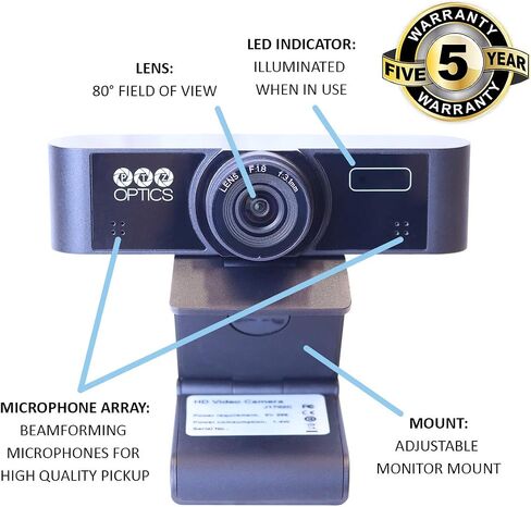 كاميرا ويب يو إس بي HuddleCam 1080P 80 HFOV 1920x1080 30fps مزدوجة الميكروفونات USB 2.0 (أسود) OSD المعتمد على التطبيق in Saudi Arabia