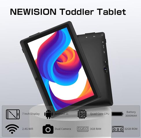 تابلت NEWISION مقاس 7 بوصة بنظام Android 11 بسعة تخزين 32 جيجابايت، جهاز لوحي Android بسعة 3 جيجابايت للأطفال الصغار (قابل للتوسيع 512 جيجابايت)، تطبيق للأطفال مثبت مسبقًا للتحكم الأبوي، كمبيوتر لوحي، كاميرا مزدوجة، النوع C (وردي) in Kuwait