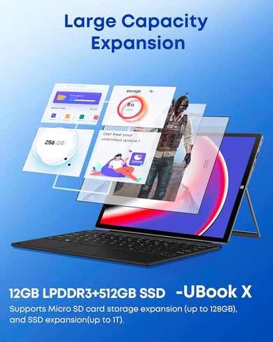 CHUWI 2023 UBook X Windows Tablet 12 بوصة، 512 جيجا SSD 12 جيجا رام، انتل كور i5-10210Y، شاشة لمس تابلت Windows 11، 1 تيرابايت SSD، 2160x1440 IPS، 2.4G/5G WiFi، كاميرا مزدوجة، 5000 مللي أمبير، HDMI، BT 5.0 in Kuwait