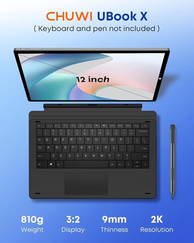 CHUWI 2023 UBook X Windows Tablet 12 بوصة، 512 جيجا SSD 12 جيجا رام، انتل كور i5-10210Y، شاشة لمس تابلت Windows 11، 1 تيرابايت SSD، 2160x1440 IPS، 2.4G/5G WiFi، كاميرا مزدوجة، 5000 مللي أمبير، HDMI، BT 5.0 in Kuwait