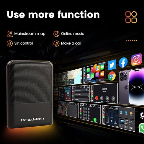 محول MekedeTech اللاسلكي CarPlay لهاتف iPhone، 2023 ترقية التوصيل والتشغيل دونجل يحول CarPlay السلكي من المصنع إلى لاسلكي، اتصال سريع وسهل الإعداد للعمل مع السيارات من 2015 in Kuwait