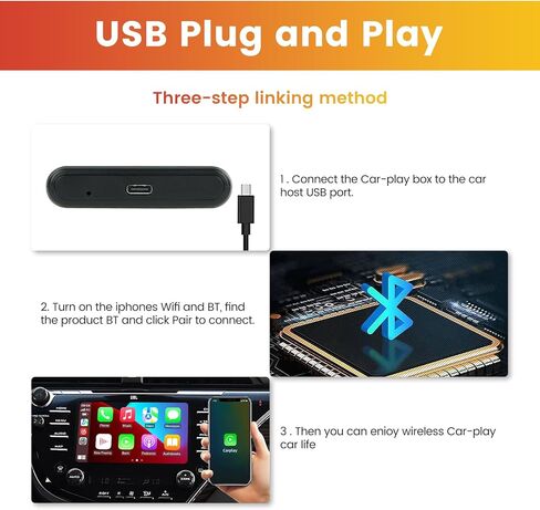 محول MekedeTech اللاسلكي CarPlay لهاتف iPhone، 2023 ترقية التوصيل والتشغيل دونجل يحول CarPlay السلكي من المصنع إلى لاسلكي، اتصال سريع وسهل الإعداد للعمل مع السيارات من 2015 in Kuwait