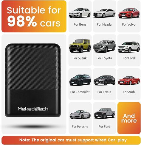 محول MekedeTech اللاسلكي CarPlay لهاتف iPhone، 2023 ترقية التوصيل والتشغيل دونجل يحول CarPlay السلكي من المصنع إلى لاسلكي، اتصال سريع وسهل الإعداد للعمل مع السيارات من 2015 in Kuwait